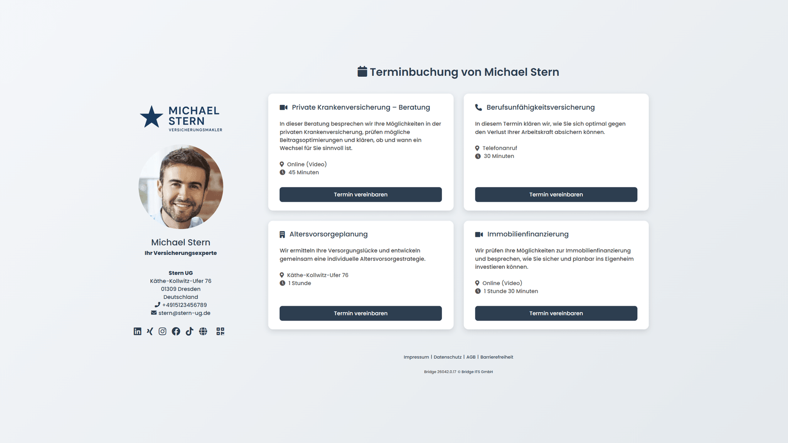 bridge booking page – appointment scheduling for clients