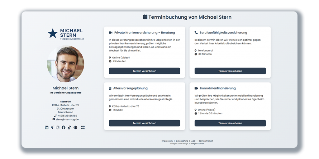 Beispielhafte Terminbuchungsseite