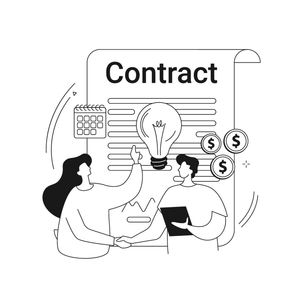 Grafik zwei Personen und Vertrag